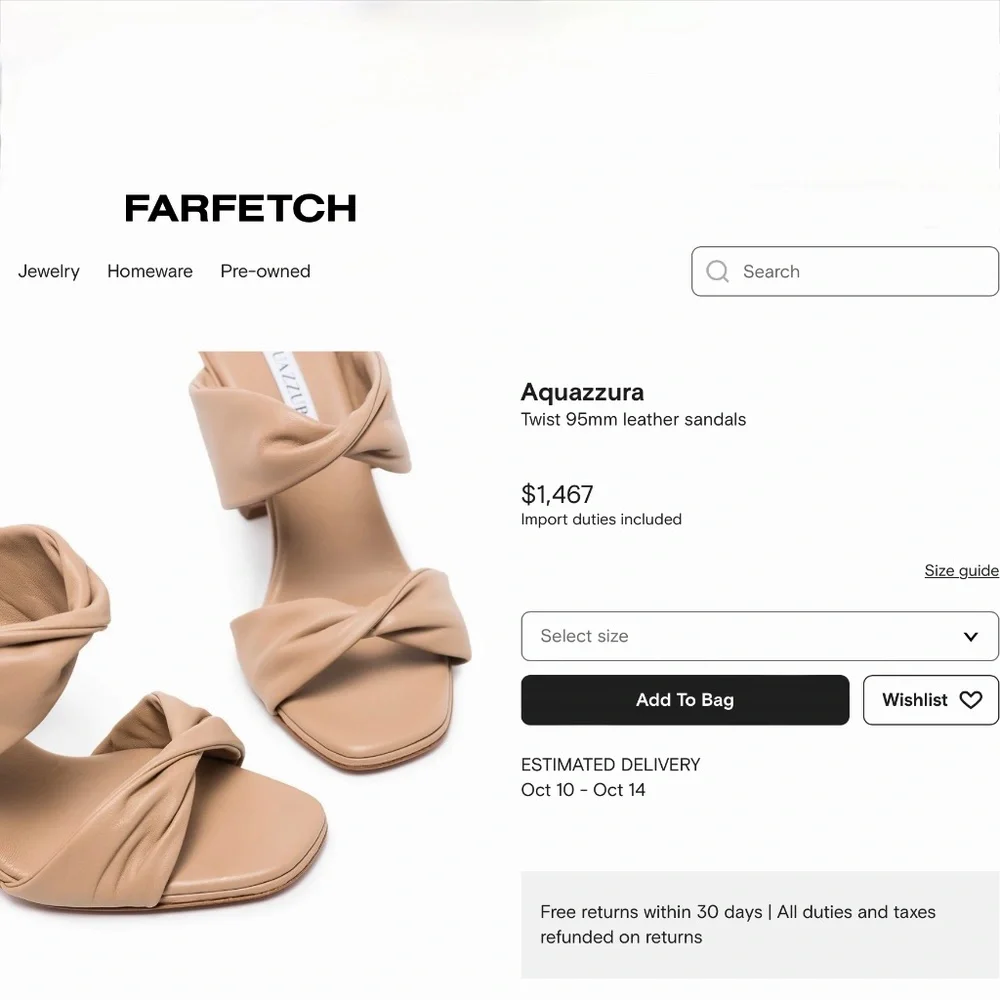 Aquazzura New Nude Twist Nappa Leather Slide Sandal 95 Heels Sz 38/US8 NEW